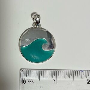 Silver alloy and plastic Teal Wave Pendant, never used, NWOT.